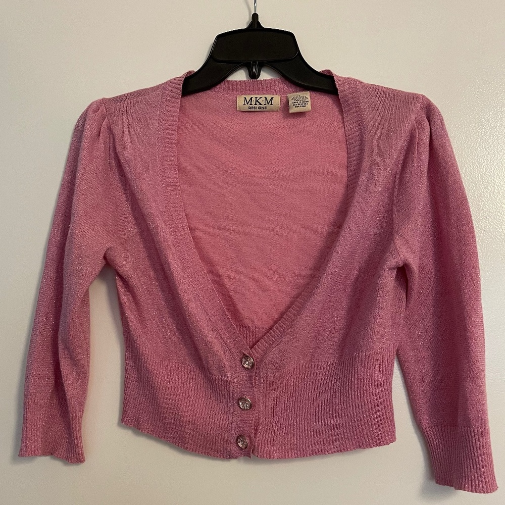 Pink cardigan dressy button jewel Barbie